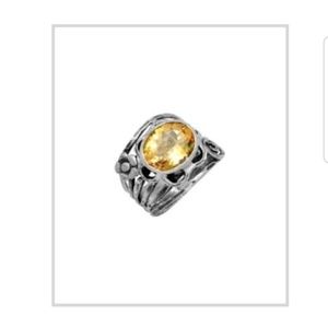 Citrine & Sterling silver floral filigree ring .